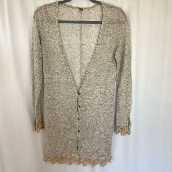 Free People Cardigan Lightweight Boho Womens S Sweater Beige Boho Cottagecore - Picture 1 of 11